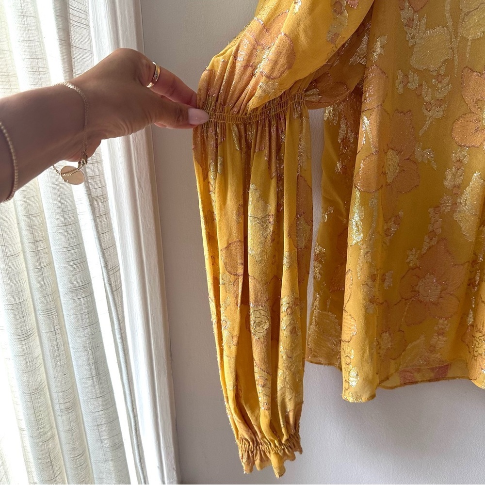 Ulla Johnson Aster Blouse Gold Floral Metallic - Picture 6 of 9